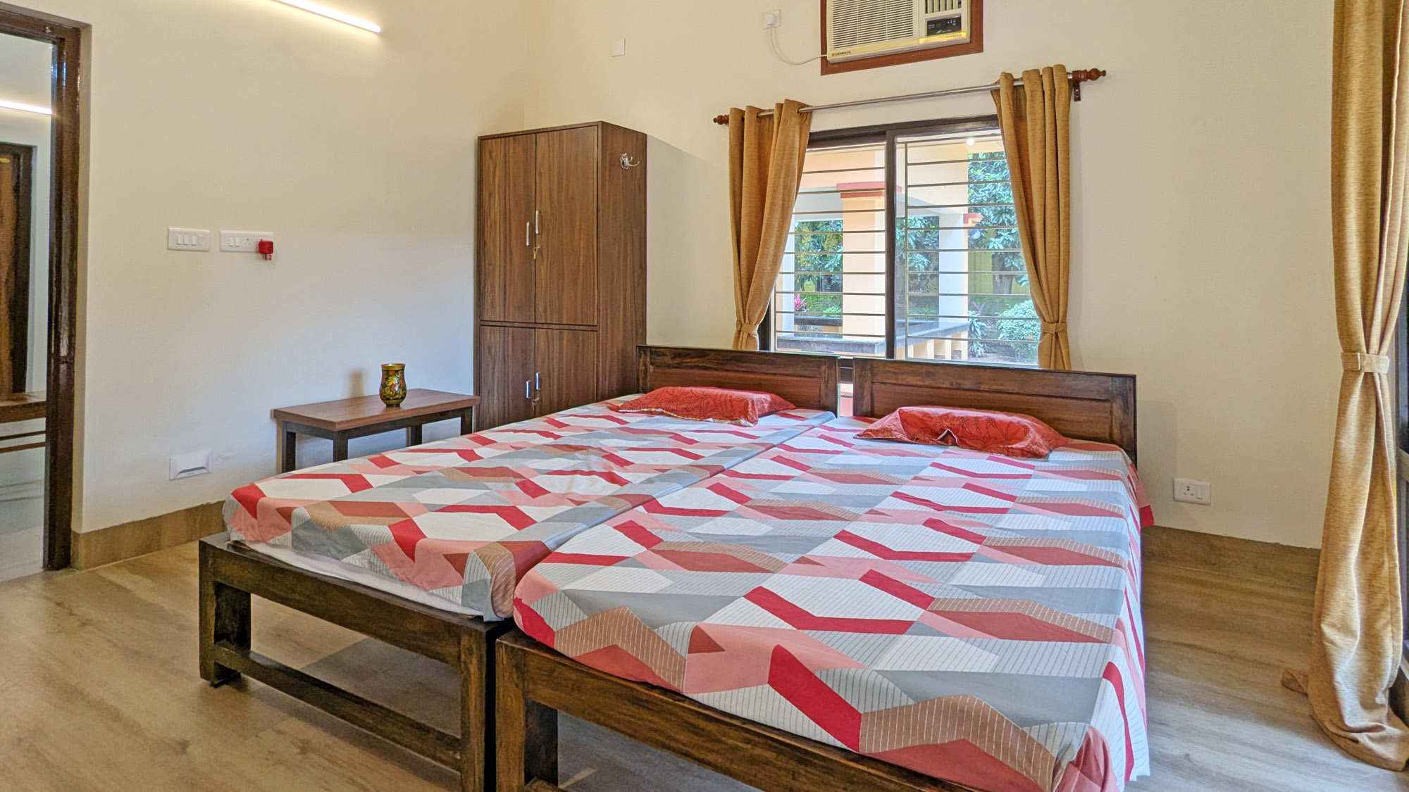 Open courtyard with garden views.